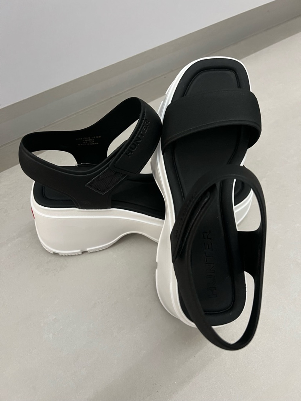 Hunter Black Platform Slingback Sandals with White Sole
